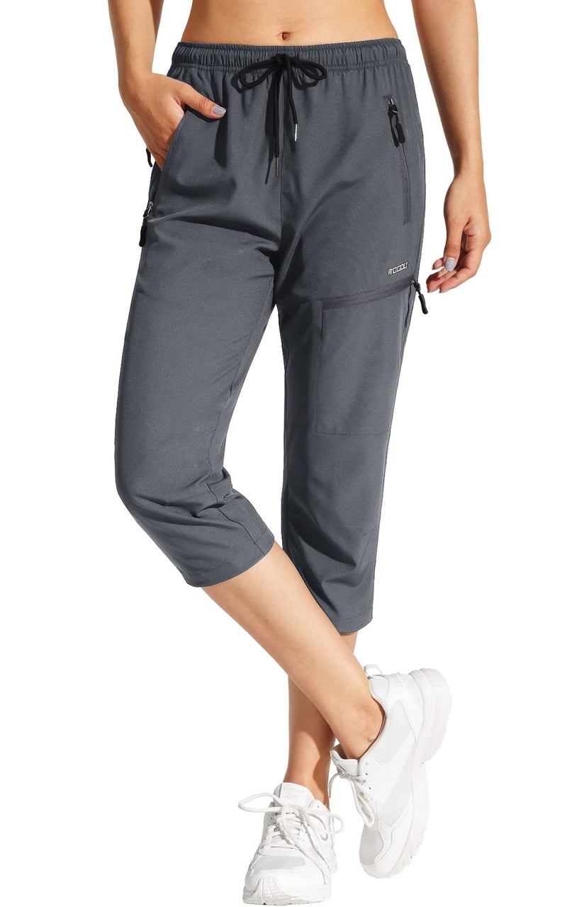 MOCOLY Women's Hiking Capris Pants Outdoor Lightweight Quick Dry Water Resistant UPF 50 Cargo Pants with Zipper Pockets Grey S - Image 1